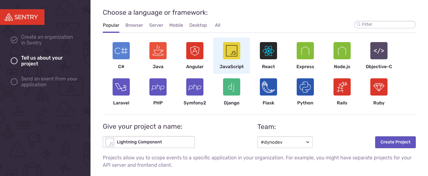 Sentry - Choose a language or framework